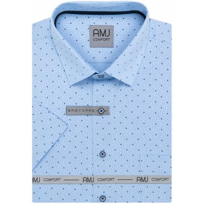 AMJ pánská bavlněná košile krátký rukáv regular fit VKBR1372 světle modrá s tečkami a čárkami