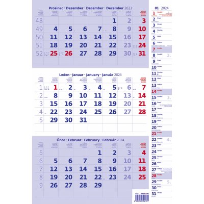 Nástěnný Tříměsíční modrý s poznámkami 2024 – Zboží Mobilmania