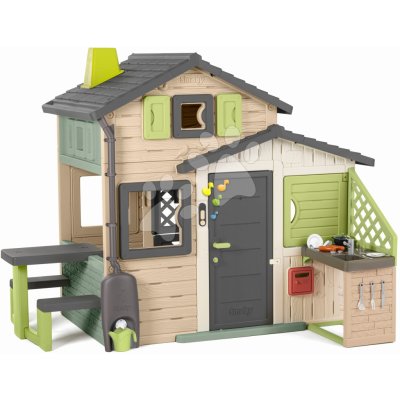 Smoby Domeček Přátel ekologický s okapem s konvičkou v natur hnědých barvách Friends House Evo Playhouse Green – Zboží Dáma