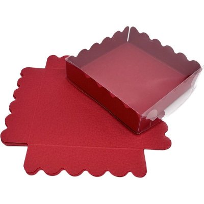 Krabička s průhledným víkem červená s imitací kůže 13,5x13,5x2,5 cm – Zboží Mobilmania