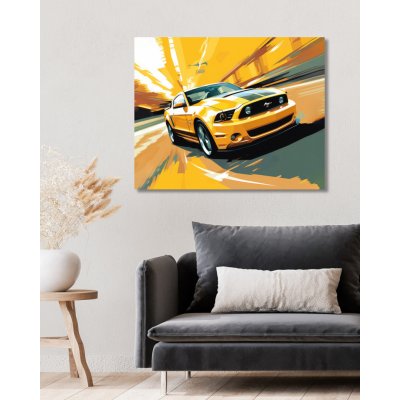ZUTY Obrazy na stěnu - Rychlý žlutý Mustang Rozměr: 80x100 cm, Rámování: vypnuté plátno na rám