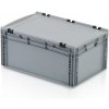 Úložný box TBA Plastová Euro přepravka 600x400x270 mm s víkem plný úchyt