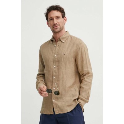 Tommy Hilfiger lněná košile regular s límečkem button-down MW0MW34602 béžová