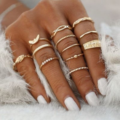 Impress Jewelry Sada prstenů Bohém style 12ks Měď FRJCS071SS01 – Zboží Mobilmania