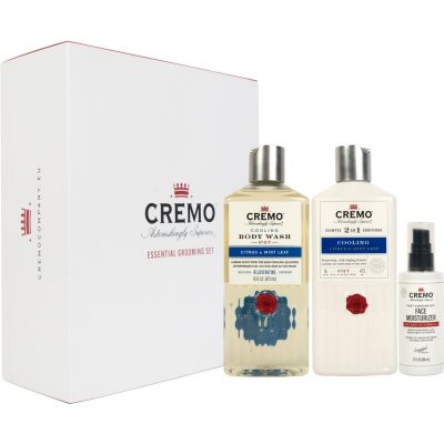 Cremo Essential Grooming stimulující a osvěžující šampon 2 v 1 473 ml + hydratační sprchový gel 473 ml + obnovující hydratační krém 88 ml dárková sada