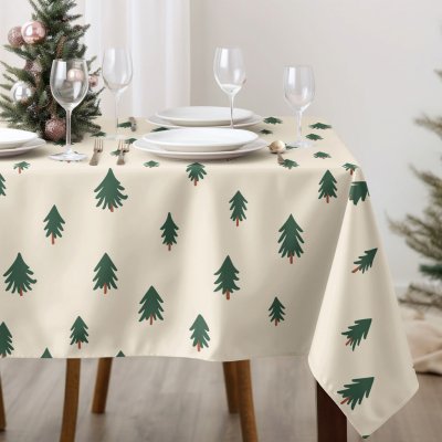 Goldea vánoční hranatý ubrus z pevné bavlny stromečky na režném 100x140 cm – Zboží Dáma