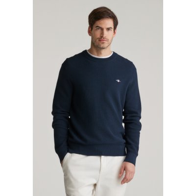 Gant Micro Textured Cotton C-neck Evening Blue – Zboží Mobilmania