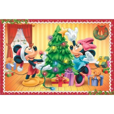 1x Mickey Mouse – s Minnie u vánočního stromku – obdélníkový jedlý papír na dort – Hledejceny.cz