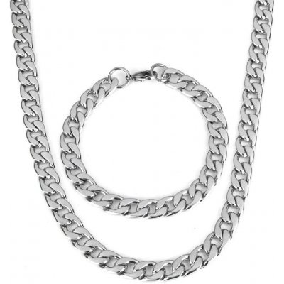 Impress Jewelry sada z chirurgické oceli Masive Cuban Silver řetízek a náramek 161207173728 – Zboží Mobilmania