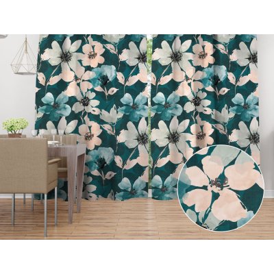 Biante Sametový závěs Tamara TMR-027 Velké květy na tmavě zeleném 145x170 cm – Hledejceny.cz