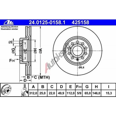 ATE Brzdový kotouč - 312 mm AT 425158 – Sleviste.cz