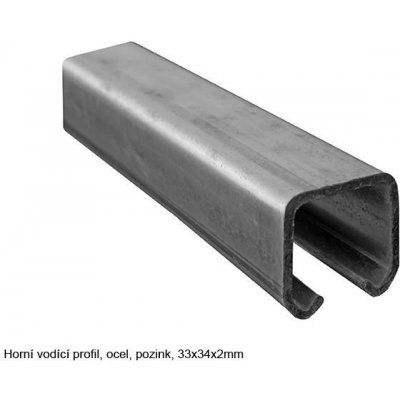 Pojezdová sada pro zavěšená vrata 60 a 90 kg, profil 33x34 mm Varianta: Horní vodící profil, ocel, pozink, 33x34x2mm, délka 3m – Sleviste.cz