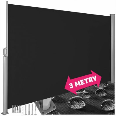 tectake 401525 boční markýza výsuvná s rolovacím mechanismem - 160 x 300 cm,černá – HobbyKompas.cz