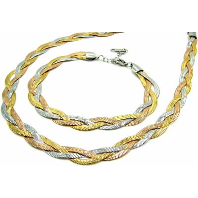 Steel Jewelry Souprava Náhrdelník Náramek PLETENÝ GOLD Chirurgická ocel SET240183 – Zboží Mobilmania