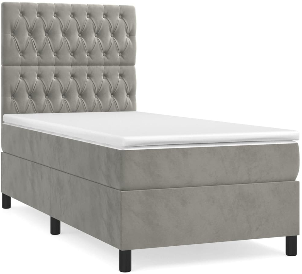 vidaXl 3143169 Boxspring postel s matrací světle šedá samet