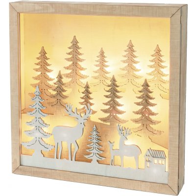 Solight LED 3D dřevěná vánoční dekorace v rámu, 12x LED, 25cm, 2x AA – Hledejceny.cz