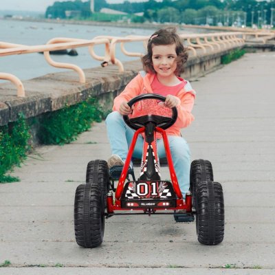 COSTWAY Go Cart s nastavitelným sedadlem Go Cart s ruční brzdou Červený – Zboží Mobilmania