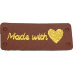 Pro Háčkování Koženková cedulka se srdíčkem hnědá 20x50 mm – Zboží Dáma