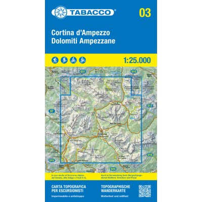 Cortina d´Ampezzo e Dolomiti Ampezzane 1:25 000 turistická mapa TABACCO #03 – Sleviste.cz