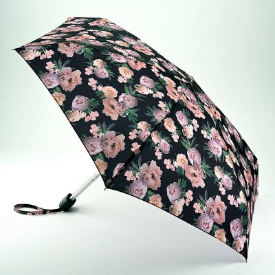 Fulton rococo rose L501 dámský skládací deštník černý