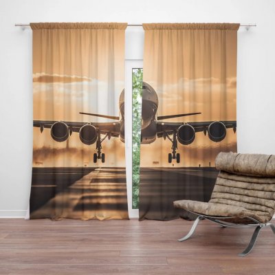 Sablio Závěs Letadlo přistávající při západu slunce: 2ks 140x250cm – Hledejceny.cz