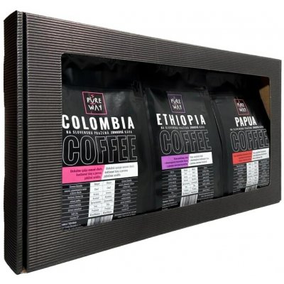 Pure Way Darčekový set odrodových káv Papua Colombia Ethiopia zrnková 3 x 0,2 kg – Hledejceny.cz
