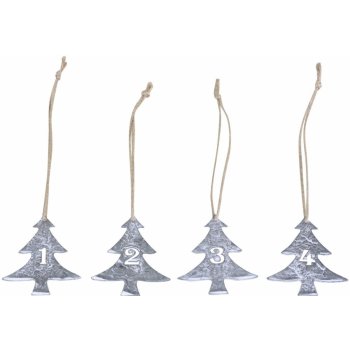 Šedé kovové vánoční stromky s čísly 1-4 na svíčky 5*6cm