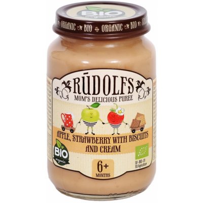 Rudolfs Příkrm ve skle Jablko, jahody, sušenky, smetana BIO 190 g