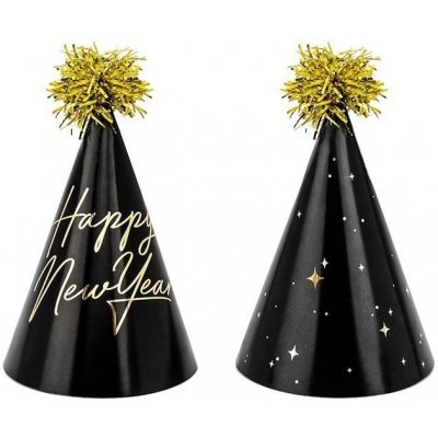 PartyDeco Čepičky černé Happy New Year 6ks – Zboží Dáma