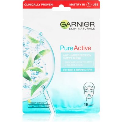 Garnier Skin Naturals Pure Active textilní maska obohacená o čajovník a kyselinu salicylovou 23 g – Sleviste.cz