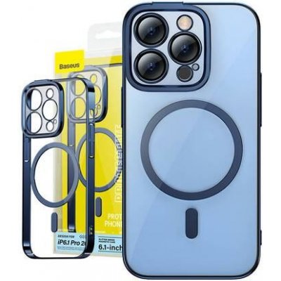 Baseus Průhledný magnetický obal Glitter a sada tvrzeného skla iPhone 14 Pro modré – Zbozi.Blesk.cz