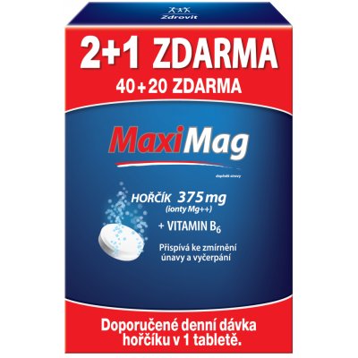 MaxiMag Hořčík+B6 šumivé tablet. 3 x 20 tablet – Hledejceny.cz
