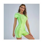 Bdsm-Bondage-Shop olejově lesklý overal s krátkými nohavicemi 9026 zelená fluorescenční – Zboží Mobilmania