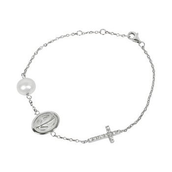 Náramek JwL Jewellery stříbrný s perlou a zirkony JL0201