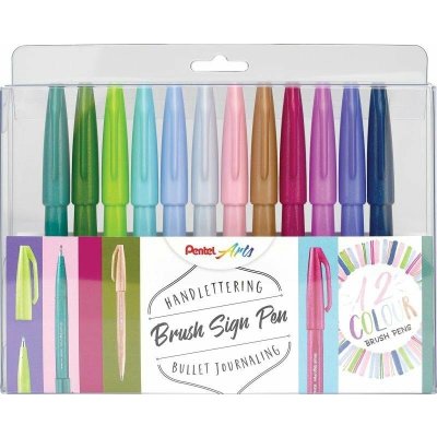 Popisovač Pentel Arts Touch Brush Sign Pen - pastel 12 ks, sada – Zboží Mobilmania