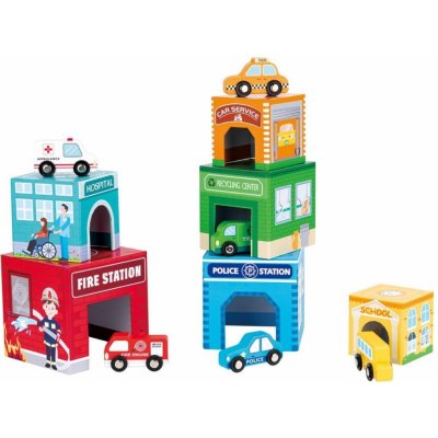 Lelin Toys Stohovací kostky s autíčky – Zboží Živě