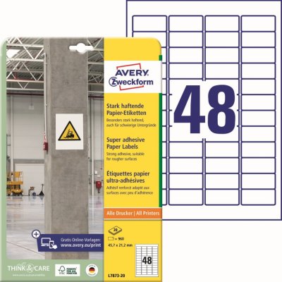 Avery Zweckform L7873-20 Super lepivé etikety 45,7x21,2mm 960 ks bílá – Zboží Mobilmania