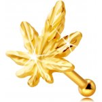 Šperky eshop piercing do nosu ze žlutého zlata kontura marihuanového listu drobné žilky S4GG244.81 – Zboží Mobilmania