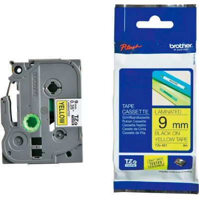 Páska Brother TZE-S621, 9mm, žlutá/černá, adhezivní, laminovaná, délka 8m – Zboží Živě
