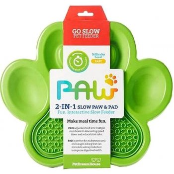 PetDreamHouse Interaktivní miska proti hltání Paw s lízací podložkou zelená 36 cm