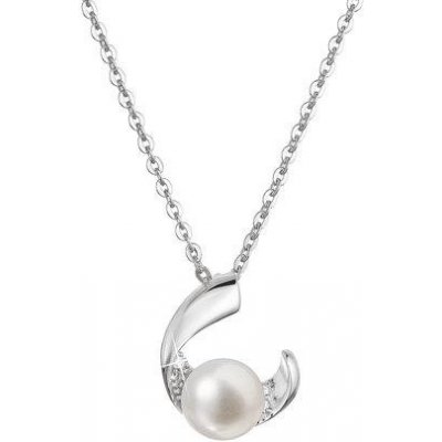 Evolution Group Stříbrný s pravou říční perlou v půlkruhu se zirkony 22041.1