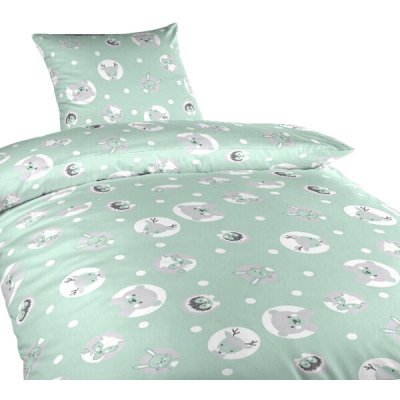 Dadka Vracov Povlečení bavlna Zvířátka mentolová 90 x 130 cm 45 x 60 cm – Sleviste.cz