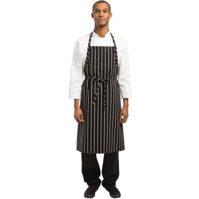 Chef Works B248 náprsní zástěra Premium s černými a bílými pruhy