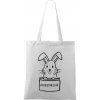 Nákupní taška a košík Ručně malovaná menší plátěná taška - Antidepresivní králík, bílá/černý motiv