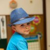 Klobouk Chlapecký papírový klobouk s koženým páskem modrá