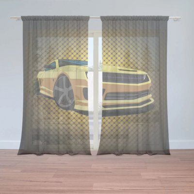 Sablio Záclony Chevrolet Camaro Žlutá mřížka: 2ks 150x250cm – Zboží Mobilmania