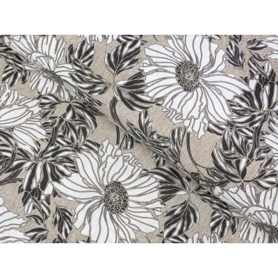 Dekorační látka Leona LN-112 Bílé květy na režném - šířka 140 cm – Sleviste.cz