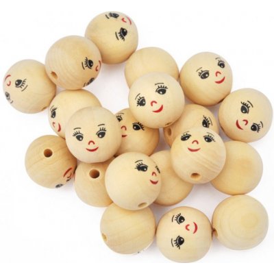 Dřevěné korálky hlavičky-obličej, průměr 3 cm, 20 ks – Zboží Dáma