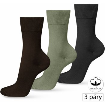 Happy Feet HF-21 Bavlnené dámské ponožky 3páry hnedá/zelená/sivá