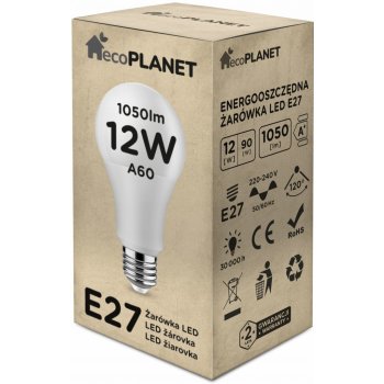 EcoPlanet LED žárovka E27 12W 1050lm teplá bílá EP0115